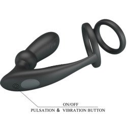 PRETTY LOVE - EMONI ANILLO PENE + PLUG ANAL 12 VIBRACIONES NEGRO