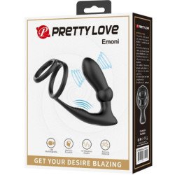 PRETTY LOVE - EMONI ANILLO PENE + PLUG ANAL 12 VIBRACIONES NEGRO