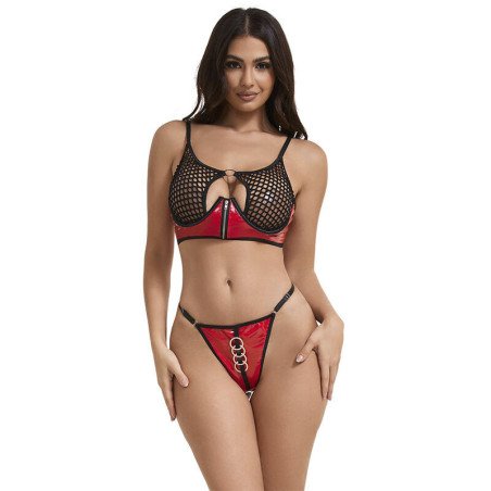 SUBBLIME - 955533 CONJUNTO DE SUJETADOR DE MALLA CON CREMALLERA DE CHAROL ROJO S/M