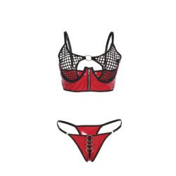 SUBBLIME - 955533 CONJUNTO DE SUJETADOR DE MALLA CON CREMALLERA DE CHAROL ROJO S/M