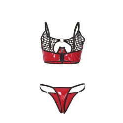 SUBBLIME - 955533 CONJUNTO DE SUJETADOR DE MALLA CON CREMALLERA DE CHAROL ROJO S/M