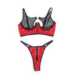 SUBBLIME - 955533 CONJUNTO DE SUJETADOR DE MALLA CON CREMALLERA DE CHAROL ROJO S/M