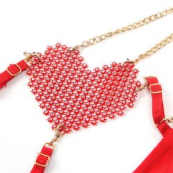 SUBBLIME - 955526 CONJUNTO DE SUJETADOR CON CADENAS Y CORAZÓN DE MALLA ROJO L/XL