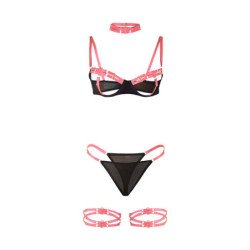 SUBBLIME - 955304 CONJUNTO DE SUJETADOR CON COLLAR Y DETALLES EN LAS PIERNAS ROSA FLUORESCENTE L/XL