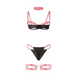 SUBBLIME - 955298 CONJUNTO DE SUJETADOR CON COLLAR Y DETALLES EN LAS PIERNAS ROSA FLUORESCENTE S/M
