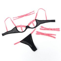 SUBBLIME - 955298 CONJUNTO DE SUJETADOR CON COLLAR Y DETALLES EN LAS PIERNAS ROSA FLUORESCENTE S/M