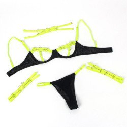 SUBBLIME - 955281 CONJUNTO DE SUJETADOR CON COLLAR Y DETALLES EN LAS PIERNAS VERDE FLUORESCENTE L/XL