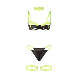SUBBLIME - 955274 CONJUNTO DE SUJETADOR CON COLLAR Y DETALLES EN LAS PIERNAS VERDE FLUORESCENTE S/M