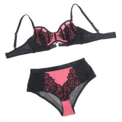 SUBBLIME - 955588 CONJUNTO DE SUJETADOR DE MALLA CON CREMALLERA DE CHAROL ROSA L/XL