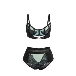 SUBBLIME - 955564 CONJUNTO DE SUJETADOR DE MALLA CON CREMALLERA DE CHAROL VERDE L/XL