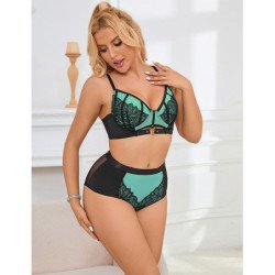 SUBBLIME - 955564 CONJUNTO DE SUJETADOR DE MALLA CON CREMALLERA DE CHAROL VERDE L/XL