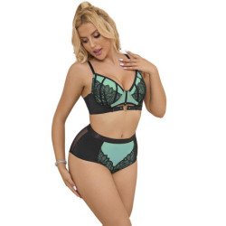 SUBBLIME - 955557 CONJUNTO DE SUJETADOR DE MALLA CON CREMALLERA DE CHAROL VERDE S/M