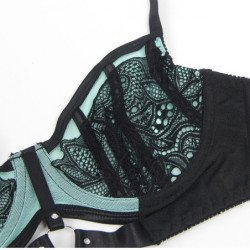 SUBBLIME - 955557 CONJUNTO DE SUJETADOR DE MALLA CON CREMALLERA DE CHAROL VERDE S/M