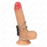 KINK - ANILLO PARA PENE TRIPLE DE METAL DE 3,7 CM A 5 CM CONECTADO CON CUERO