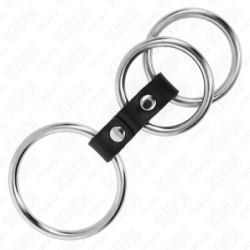 KINK - ANILLO PARA PENE TRIPLE DE METAL DE 3,7 CM A 5 CM CONECTADO CON CUERO