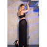 CHILIROSE - CR 4672 TOP NEGRO FALDA Y TANGA CON CADENAS DORADAS L