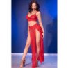 CHILIROSE - CR 4850 SET TOP ROJO Y LEGGINS CON COMPLEMENTOS DORADOS XL