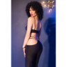 CHILIROSE - CR 4851 SET TOP NEGRO Y LEGGINS CON COMPLEMENTOS DORADOS L