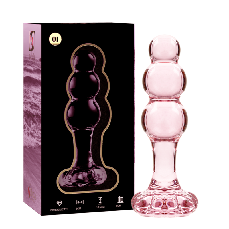 SERIE NEBULA DE IBIZA - MODELO 1 TAPÓN ANAL DE VIDRIO DE BOROSILICATO ROSA 10,5 CM -O- 3 CM