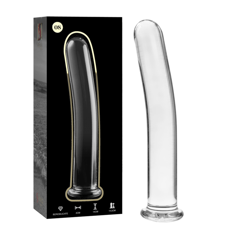 SERIE NEBULA DE IBIZA - MODELO 8 DILDO DE VIDRIO DE BOROSILICATO TRANSPARENTE 14,5 CM -O- 2 CM
