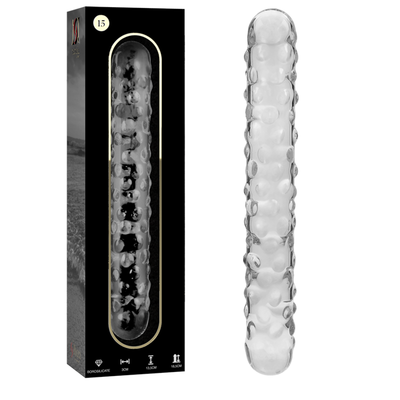 SERIE NEBULA DE IBIZA - MODELO 15 DILDO DE VIDRIO DE BOROSILICATO TRANSPARENTE 18,5 CM -O- 3 CM