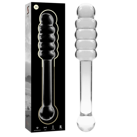 SERIE NEBULA DE IBIZA - MODELO 20 DILDO DE VIDRIO DE BOROSILICATO TRANSPARENTE 20,5 CM -O- 3 CM
