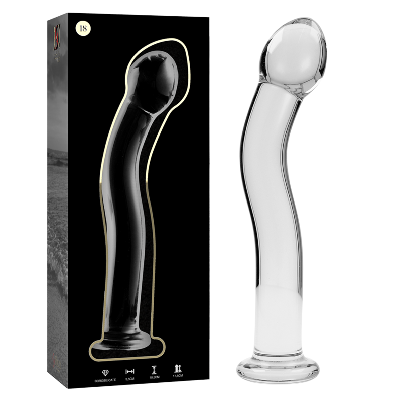 SERIE NEBULA DE IBIZA - MODELO 18 DILDO DE VIDRIO DE BOROSILICATO TRANSPARENTE 18,5 CM -O- 3,5 CM