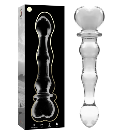 SERIE NEBULA DE IBIZA - MODELO 21 DILDO DE VIDRIO DE BOROSILICATO TRANSPARENTE 20,5 CM -O- 3,5 CM