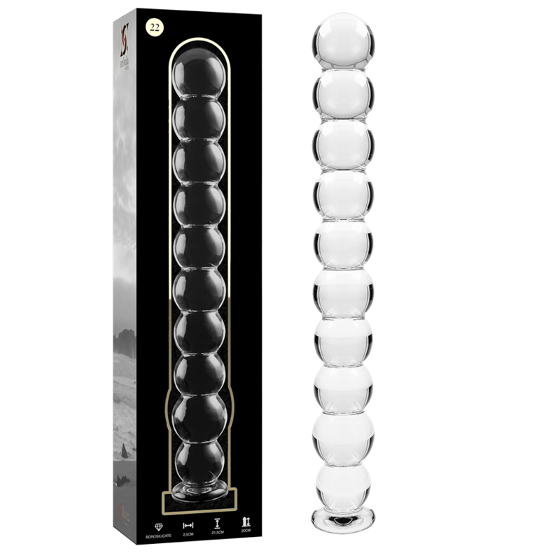 SERIE NEBULA DE IBIZA - MODELO 22 DILDO DE VIDRIO DE BOROSILICATO TRANSPARENTE 21,5 CM -O- 2,5 CM
