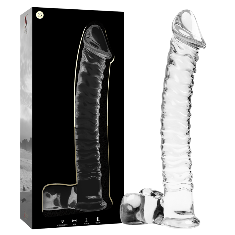 SERIE NEBULA DE IBIZA - MODELO 23 DILDO DE VIDRIO DE BOROSILICATO TRANSPARENTE 21,5 CM -O- 4 CM
