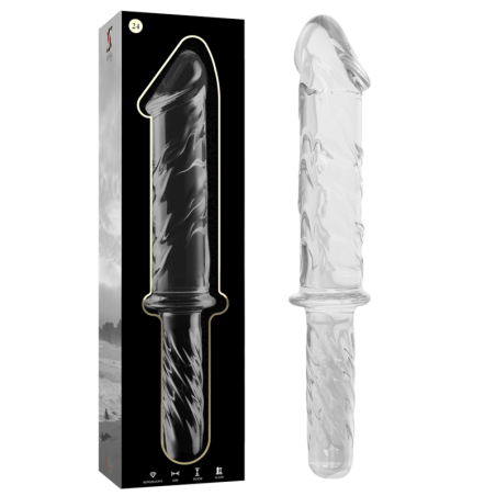 SERIE NEBULA DE IBIZA - MODELO 24 DILDO DE VIDRIO DE BOROSILICATO TRANSPARENTE 28,5 CM -O- 5 CM