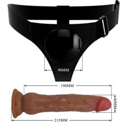 AMOR PRECIOSO - BRAGUITAS CON ARNÉS UNIVERSAL KYTON CON DILDO EYACULADOR DE 19 CM MULATO