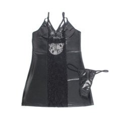 SUBBLIME - 957537 VESTIDO DE PIEL CON ENCAJE FLORAL NEGRO L/XL