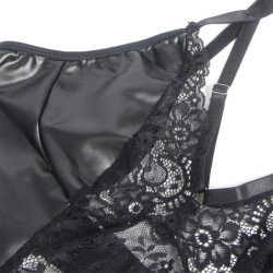 SUBBLIME - 957520 VESTIDO DE PIEL CON ENCAJE FLORAL NEGRO S/M