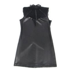 SUBBLIME - 957551 VESTIDO DE CUERO NEGRO CON CUELLO DE ENCAJE L/XL