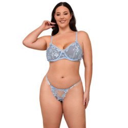 SUBBLIME - 957636 CONJUNTO DE SUJETADOR Y BRAGUITAS BORDADOS CON FLORES AZUL CIELO TALLA L/XL