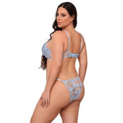 SUBBLIME - 957636 CONJUNTO DE SUJETADOR Y BRAGUITAS BORDADOS CON FLORES AZUL CIELO TALLA L/XL