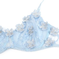 SUBBLIME - 957636 CONJUNTO DE SUJETADOR Y BRAGUITAS BORDADOS CON FLORES AZUL CIELO TALLA L/XL