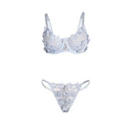 SUBBLIME - 957629 CONJUNTO DE SUJETADOR Y BRAGUITAS BORDADOS CON FLORES AZUL CIELO TALLA S/M