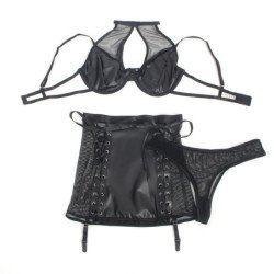 SUBBLIME - 957599 CONJUNTO DE SUJETADOR Y FALDA DE CUERO NEGRO L/XL