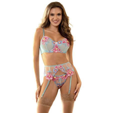 SUBBLIME - 957650 CONJUNTO DE SUJETADOR Y LIGUERO BORDADOS CON FLORES ROSA TALLA L/XL