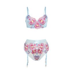 SUBBLIME - 957650 CONJUNTO DE SUJETADOR Y LIGUERO BORDADOS CON FLORES ROSA TALLA L/XL