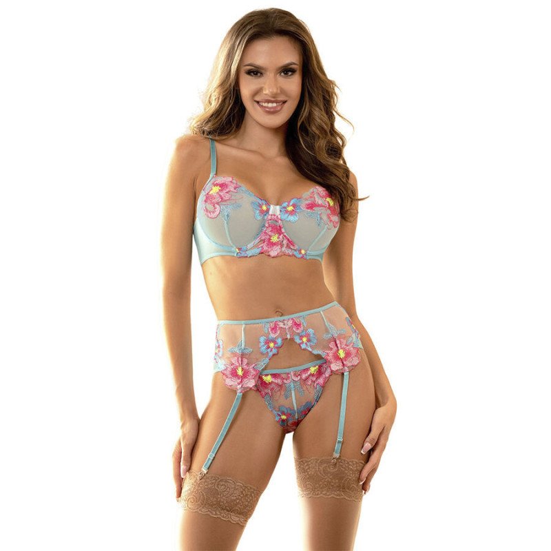 SUBBLIME - 957643 CONJUNTO DE SUJETADOR Y LIGUERO BORDADOS CON FLORES ROSA TALLA S/M