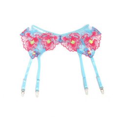 SUBBLIME - 957643 CONJUNTO DE SUJETADOR Y LIGUERO BORDADOS CON FLORES ROSA TALLA S/M