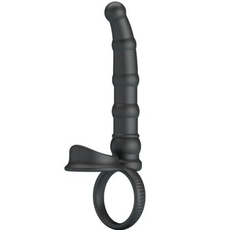 PRETTY LOVE - ANILLO VIBRATORIO PARA PENE TATUM CON TAPÓN, 10 VIBRACIONES, NEGRO