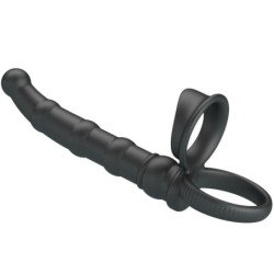 PRETTY LOVE - ANILLO VIBRATORIO PARA PENE TATUM CON TAPÓN, 10 VIBRACIONES, NEGRO