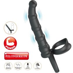 PRETTY LOVE - ANILLO VIBRATORIO PARA PENE TATUM CON TAPÓN, 10 VIBRACIONES, NEGRO