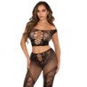 LEG AVENUE - TOP CORTO Y LEGGING DE RED CON HOMBROS AL DESCUBIERTO NEGRO