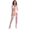 CHILIROSE - CR 4862 SET SUJETADOR, LIGUERO, TANGA Y MEDIAS DE ENCAJE BLANCO L