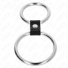 KINK - ANILLO DOBLE DE METAL PARA PENE DE 3,7 CM A 5 CM CONECTADO POR CORREA DE CUERO MODELO 1